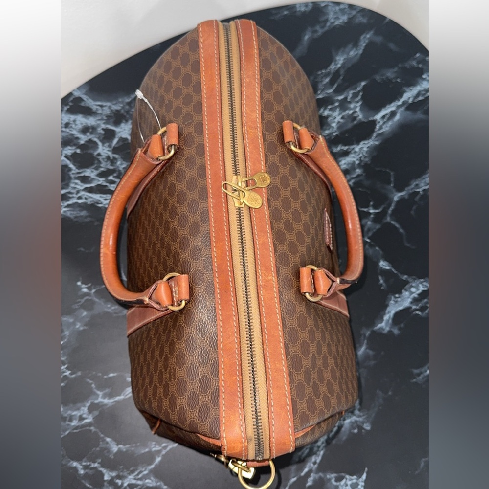 CELINE MACADAM PATTERN BOSTON BAG BROWN PVC GOLD w/ KEY LOCK AUTHENTIC - Picture 11 of 15
